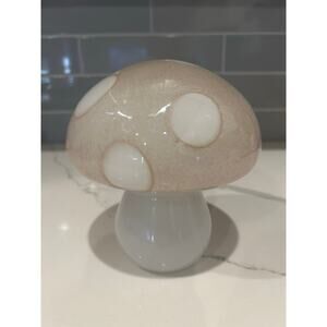 Large Art Glass Mushroom White & Tan Table 6” Hollow Decor Paperweight‎  Heavy